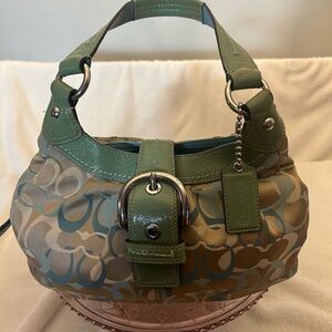 Coach Green and Beige Signature Hobo Bag
